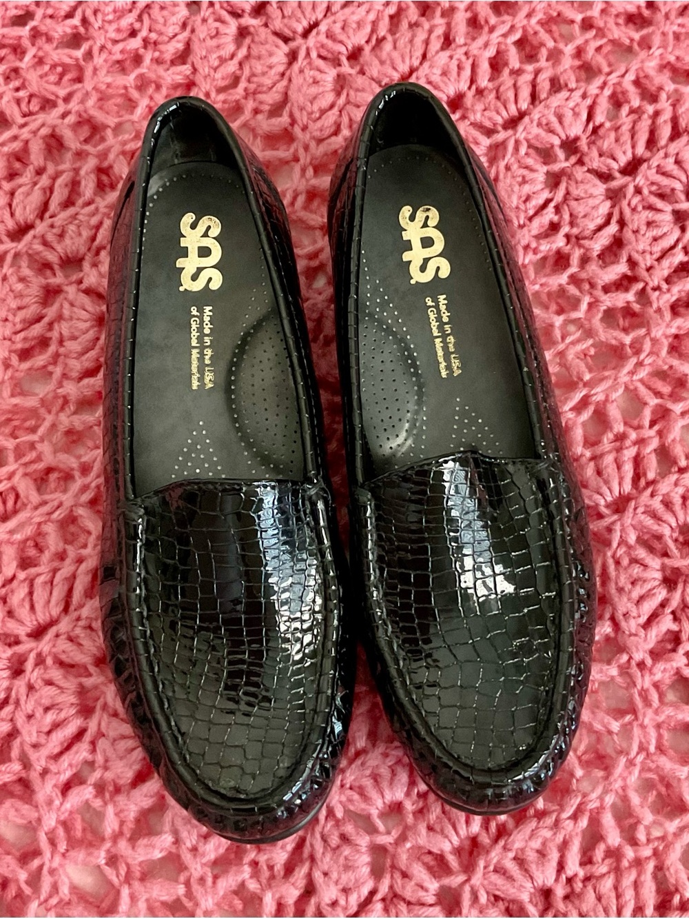 SAS Black Croc-Embossed Loafers